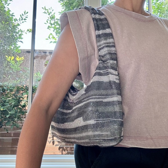 KARA Rhinestone striped shoulder hobo bag - Picture 8 of 11